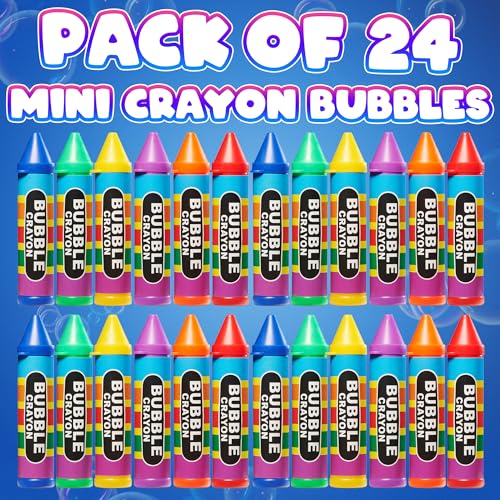 Mini Crayon Bubbles for Kids - 1 Fl Oz Bulk Bubbles for Kids & Bubble Wand Bottles in Assorted Crayons Shape Colors Non-Toxic Mini Bubbles Party Favors, Outdoor Toys for Goodie Bags